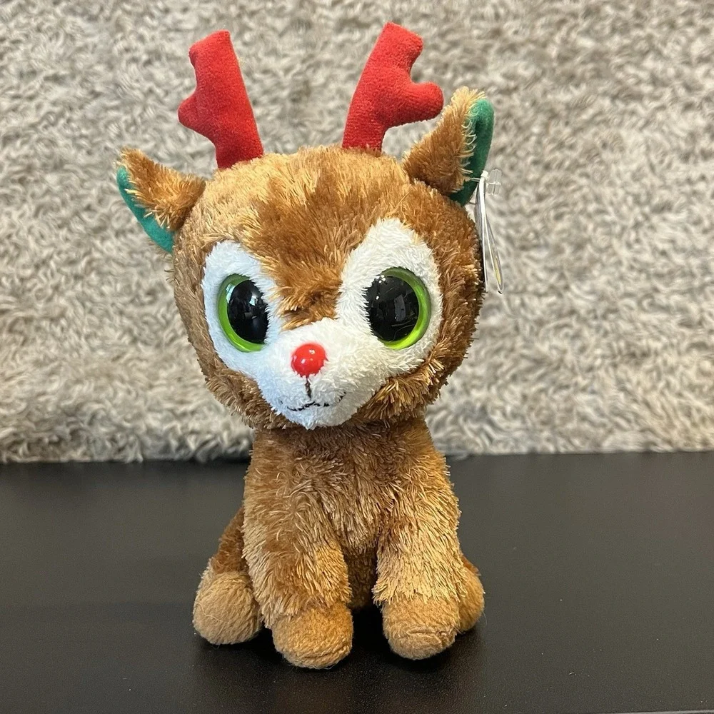 Ty Beanie Boos COMET THE REINDEER Solid Eyes 6